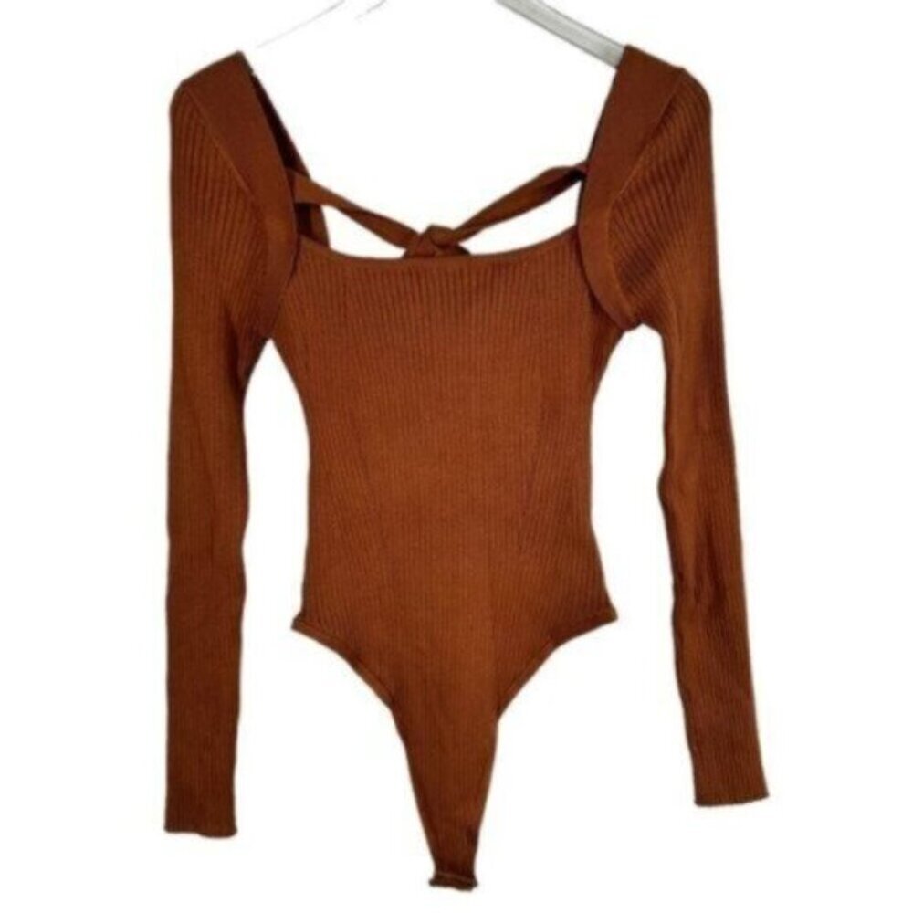 NWT ASTR | Carmel Brown Ribbed Bodysuit Sweater Size Large